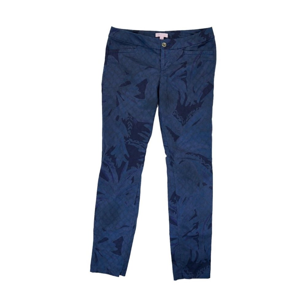 Lilly Pulitzer Skinny Pants Womens Low Rise Size 4 Navy -‎ Camo/Geometric Print